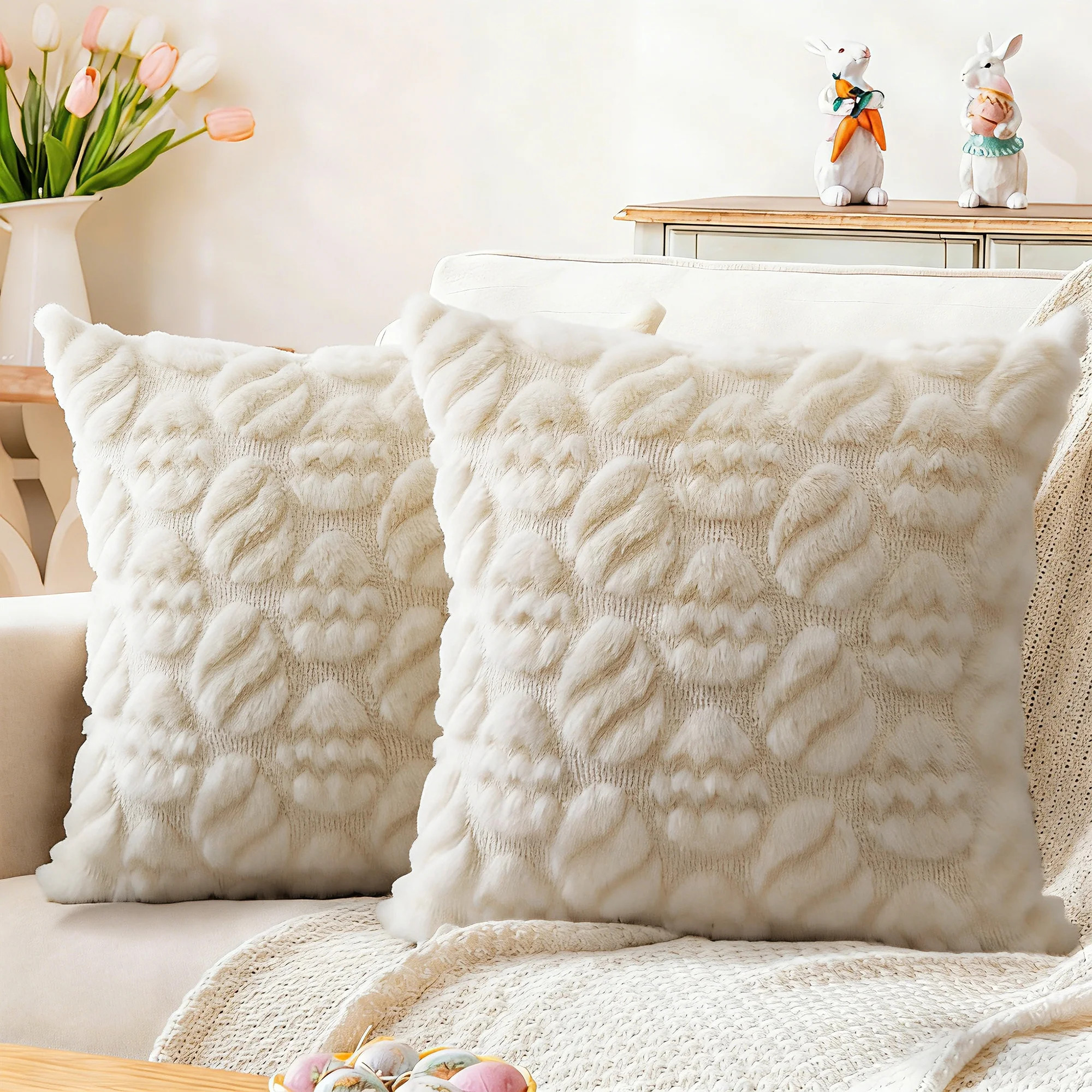 PayUSD Easter Pillow Covers 18x18 inch Set of 2 Easter Soft Plush Faux Fur Jacquard Throw Pillows... | Walmart (US)