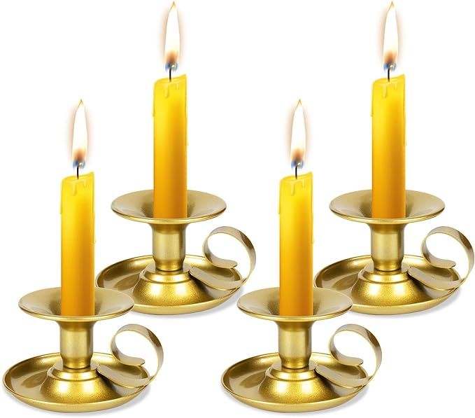 Taper Candle Stick Holder, Homean Candle Holder 4pcs Retro Iron Simple Gold Candlestick Holders C... | Amazon (US)