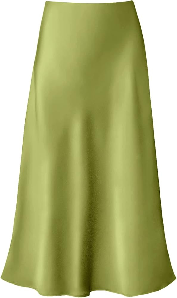 Women's Satin High Waist Hidden Elasticized Waistband Flared Casual A Line Midi Skirt | Amazon (US)