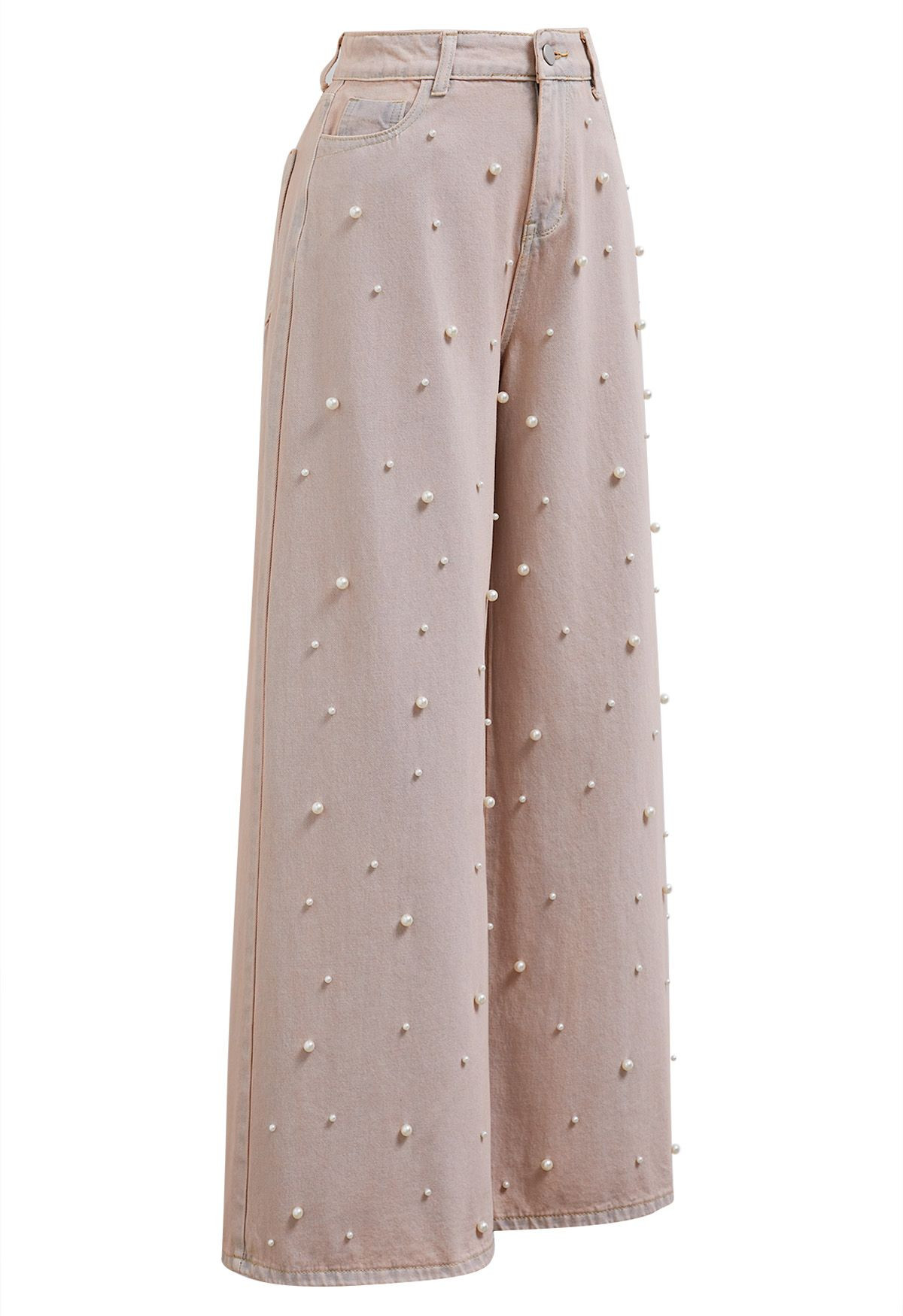 Pearl Adorned Straight-Leg Jeans in Pink | Chicwish