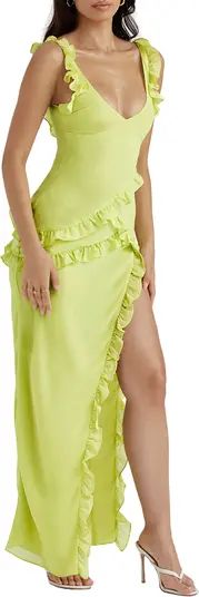 Pixie Ruffle Georgette Body-Con Cocktail Dress Lime Dress Lime Green Dress Light Green Dress Outfit  | Nordstrom