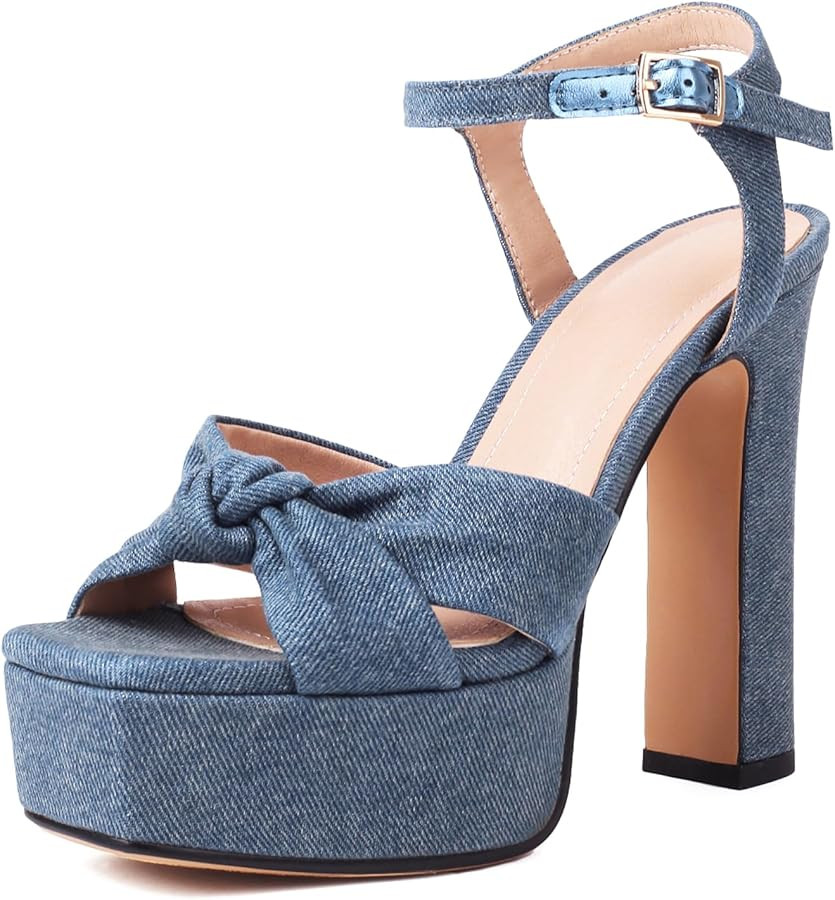 Women's Platform Heels with Bow Ankle Strap Open Toe Heeled Sandals | Amazon (US)