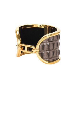 TOM FORD Embossed Croc Brass Cuff Bracelet in Pearl Grey - Grey. Size S/M (also in ). | FWRD 