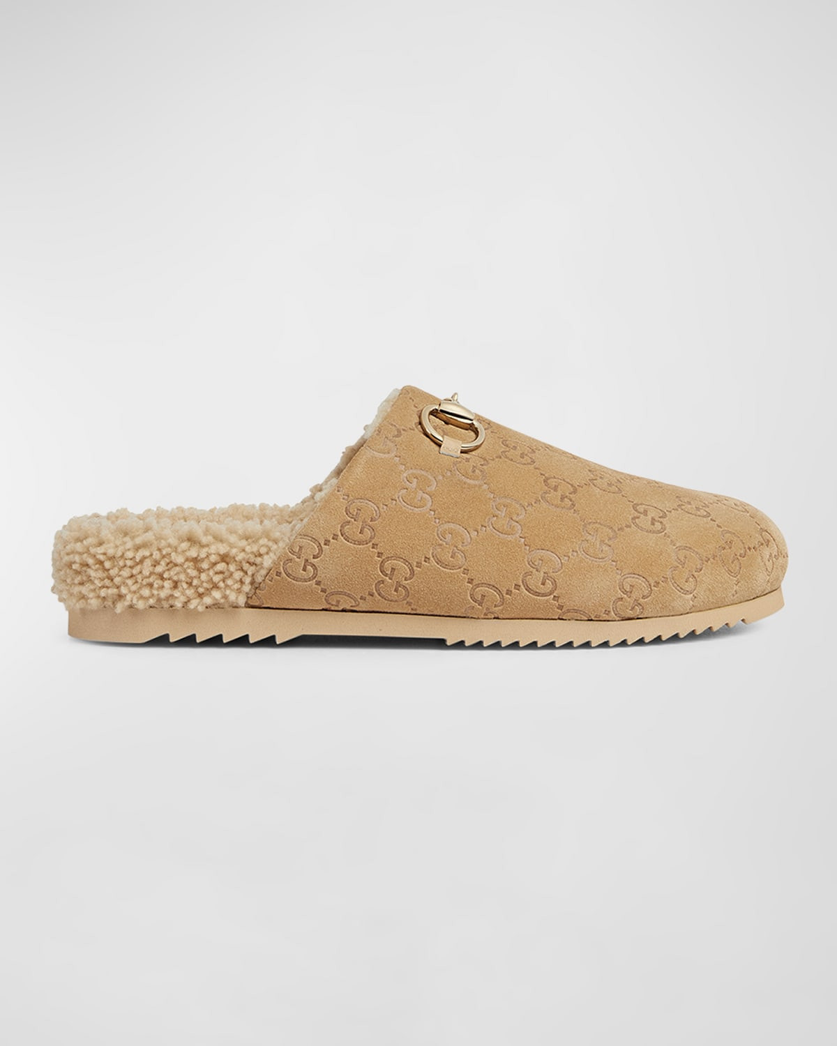 Horsebit GG Suede Shearling Mules | Neiman Marcus