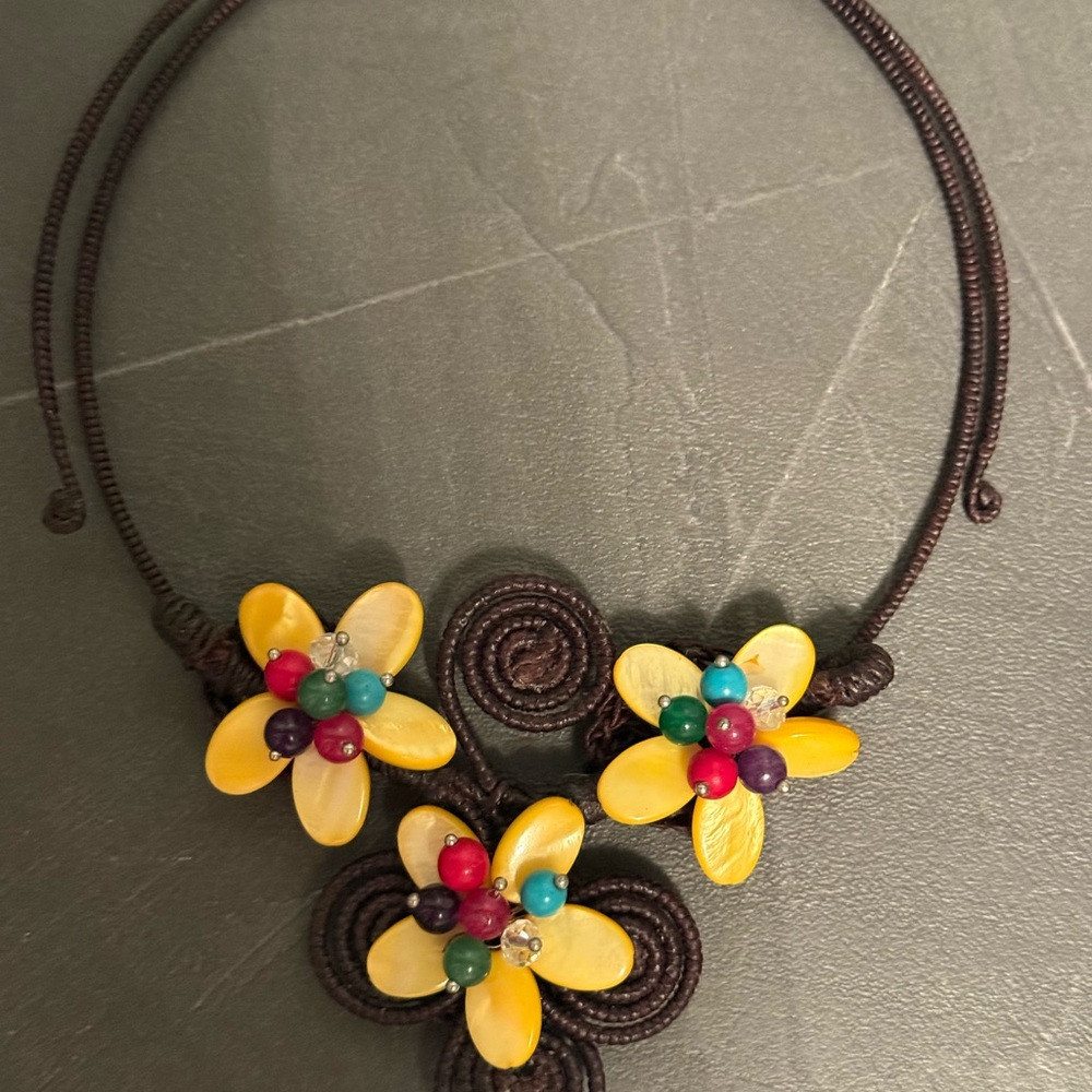 Tagua Nut Beaded Flower Pendant Necklace with an adjustable chain closure | Poshmark