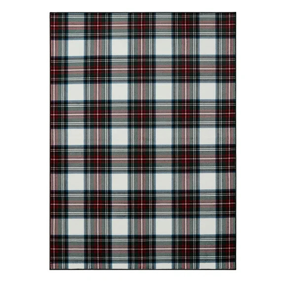 My Texas House White/Red Plaid Faux Fur Washable Indoor Area Rug, 5' x 7' | Walmart (US)