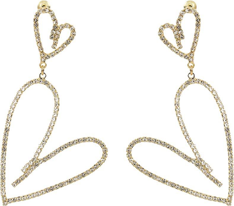 Heart Earrings for Women Trendy - Silver Heart Dangle Earrings with Diamond Like Look - Fashionab... | Amazon (US)