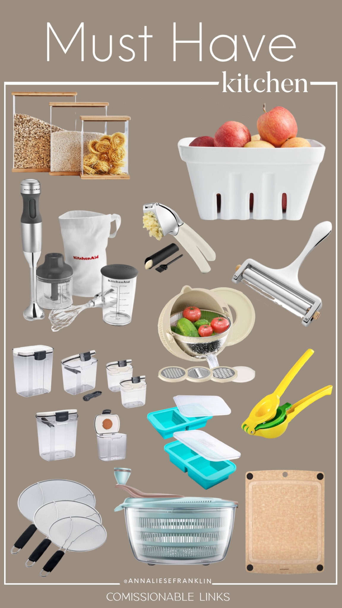 Kitchen food storage • kitchen tools • lemon and lime juicer • garlic press • baking goods storage • immersion blender • small kitchen appliances • mixing bowl • clean cutting board • 

#LTKGiftGuide #LTKHoliday #LTKHome