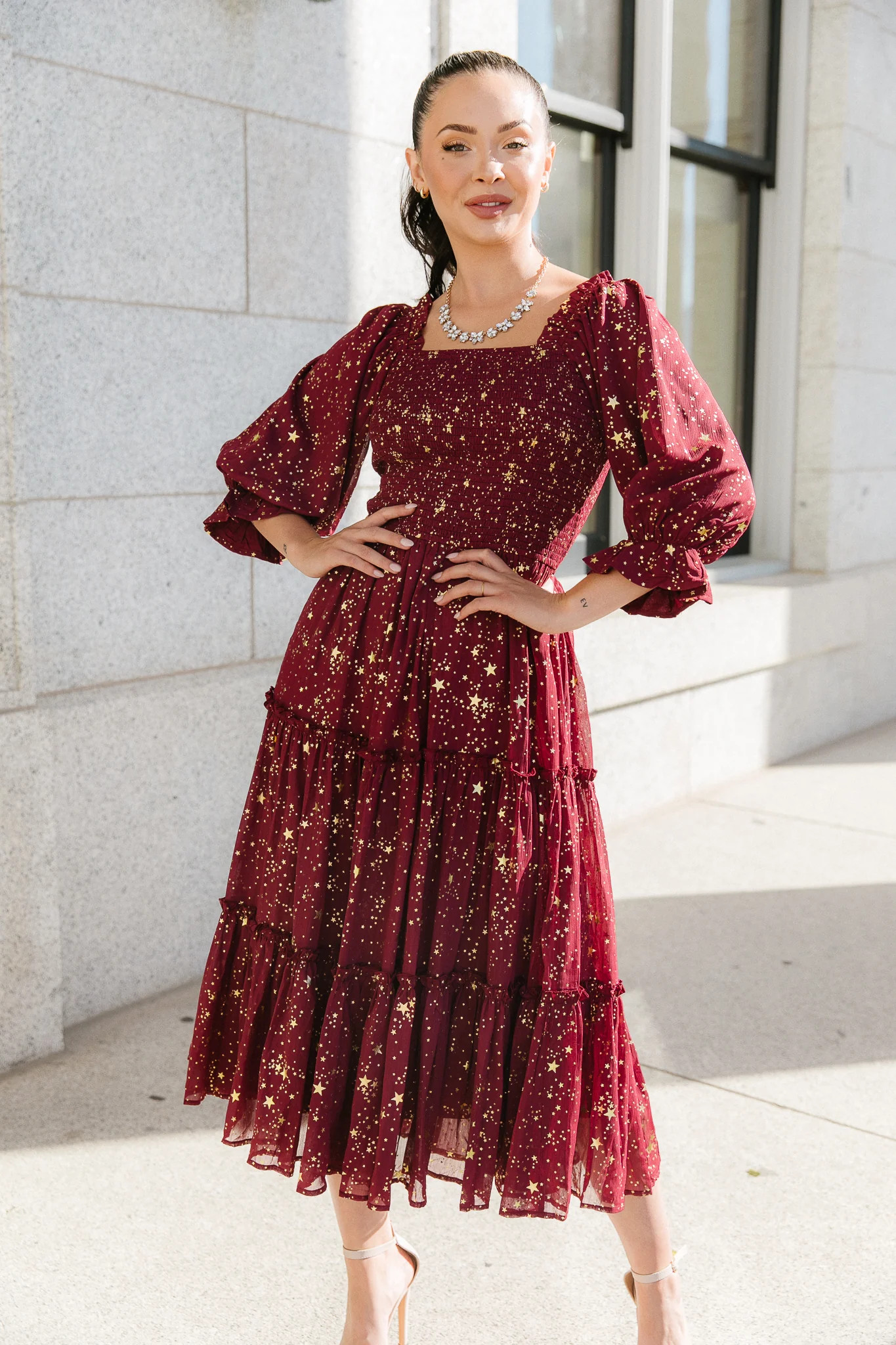 Starry Nights Dress in Maroon - FINAL SALE | Ivy City Co