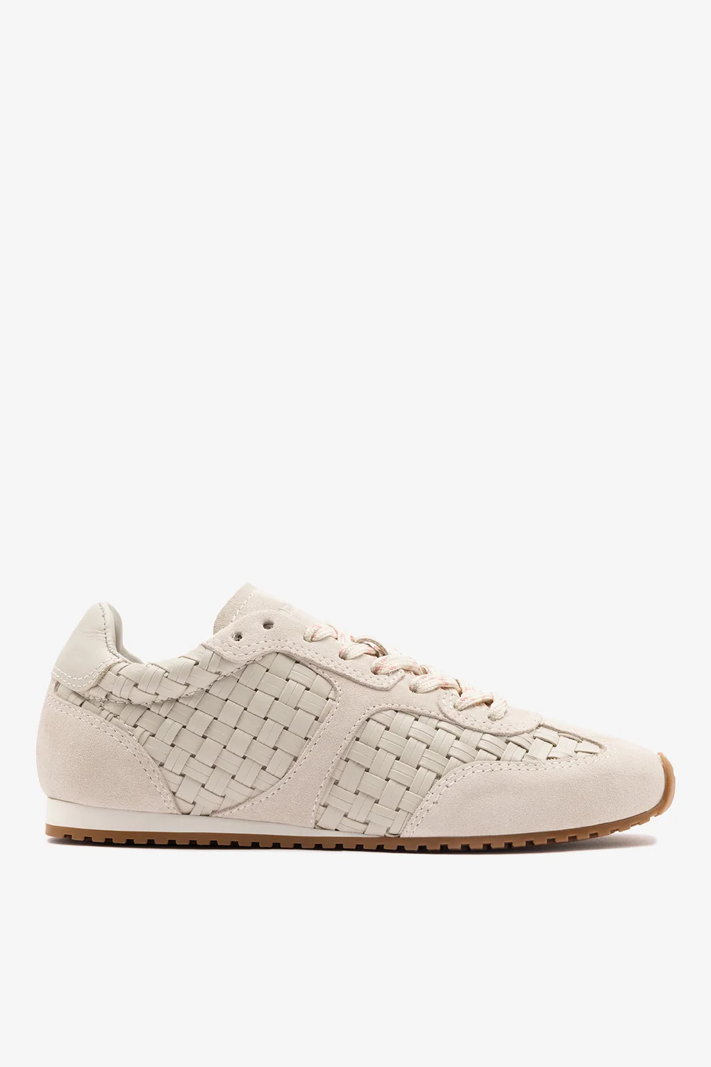 Stella Macrame Sneaker In Mushroom Grey Leather and Suede | Larroude