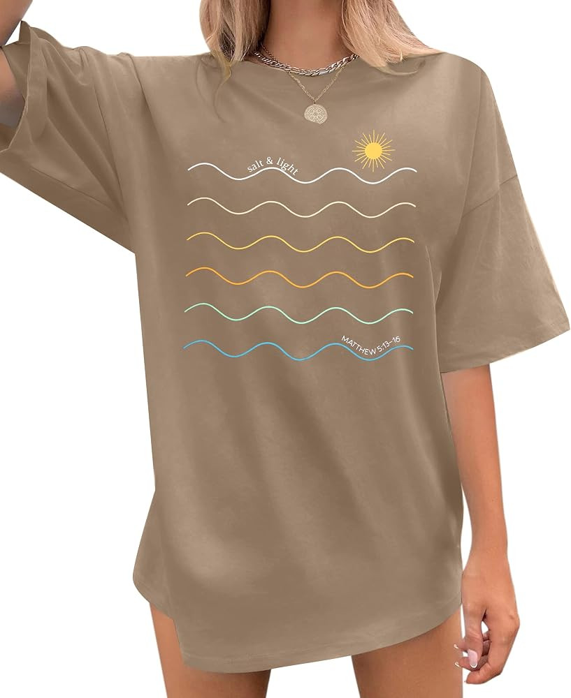Womens Oversized Tee Shirts Vintage Sunshine Graphic Tees Hiking T-Shirts Boho Summer Short Sleev... | Amazon (US)