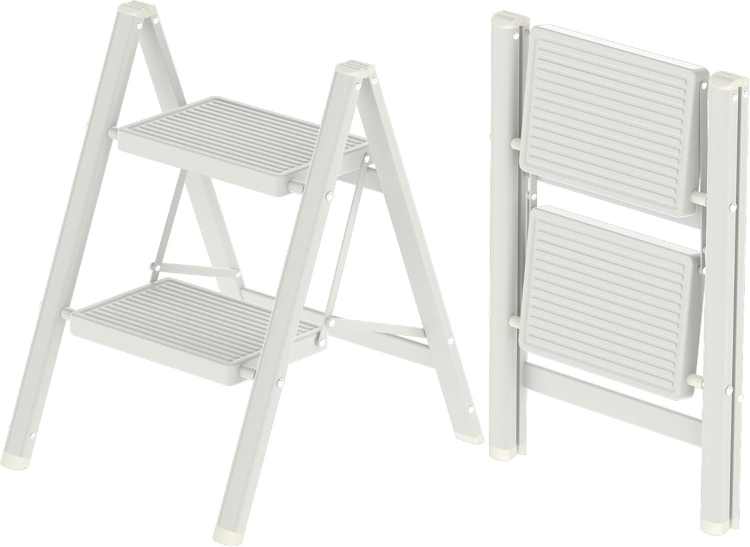 2 Step Ladder, Folding Step Stool with Anti-Slip Wide Pedal, Anti-Slip Feet, Sturdiest Steel Construction, 330lbs Capacity Steel Ladder for Home and Office, White | Amazon (US)