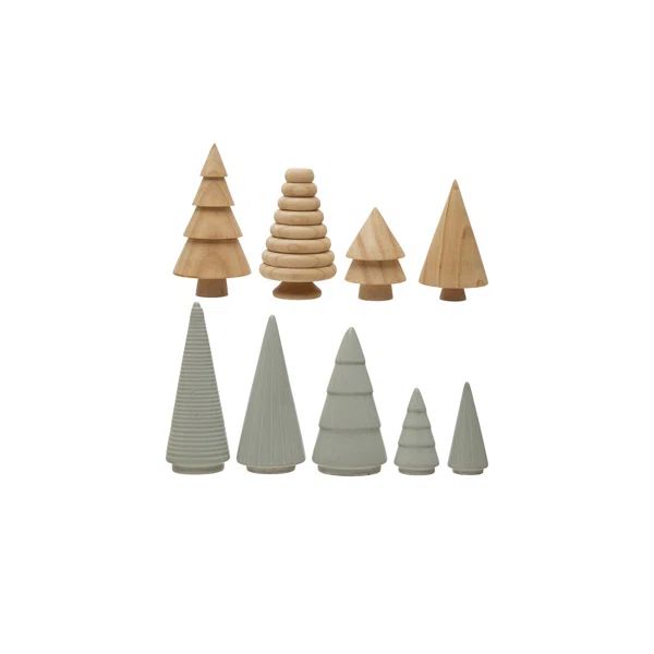 Set of 9 Stoneware and Wood Tabletop Trees | Wayfair North America