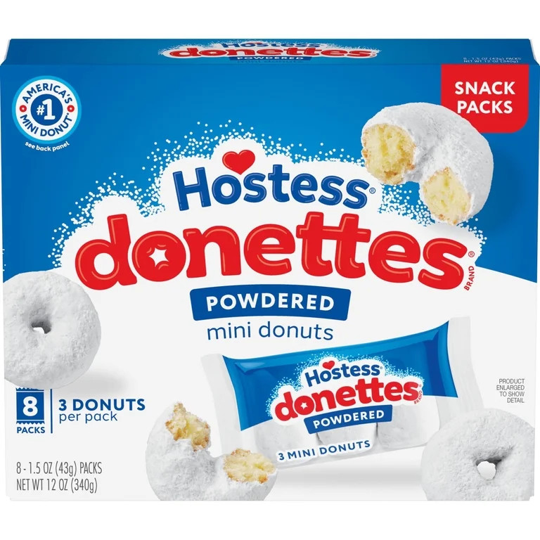 Hostess Donettes, Powdered Mini onuts, Box of 8 On the Go Packs | Walmart (US)
