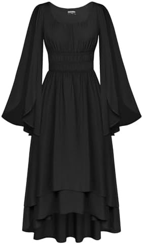 Scarlet Darkness Women Renaissance Costume Split Bell Sleeve Double Layered High Low Dress | Amazon (US)