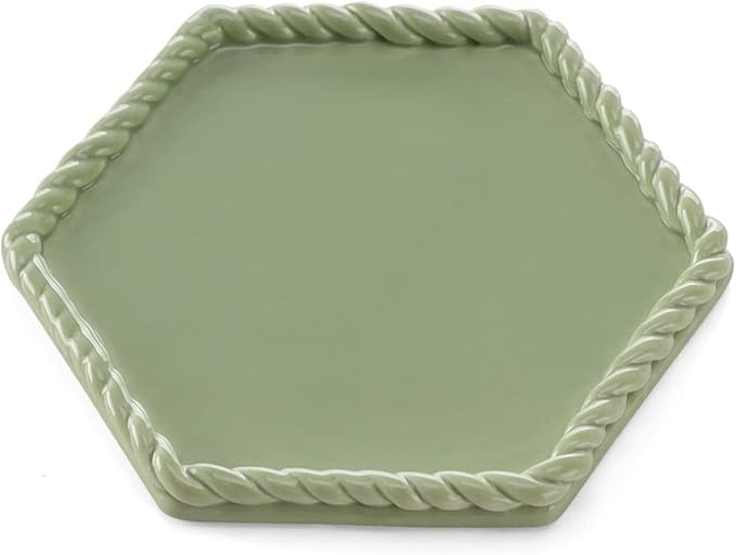 Ceramic Ring Trinket Dish with Handmade Braid Edges-Hexagon Jewery Tray for Rings,Green,Vanlentin... | Amazon (US)