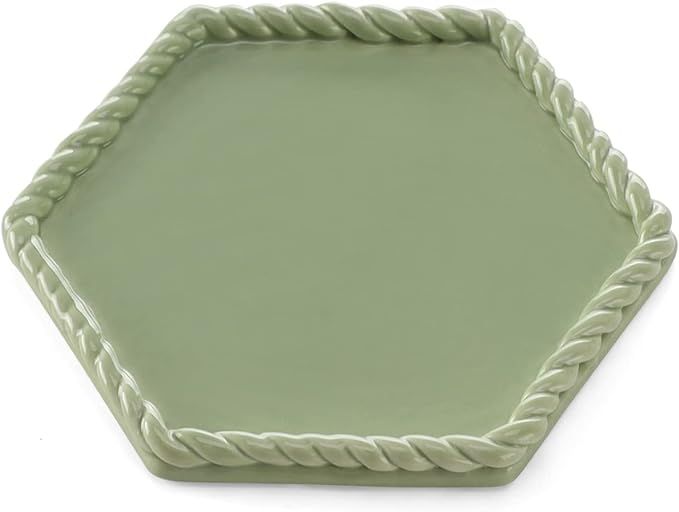 Ceramic Ring Trinket Dish with Handmade Braid Edges-Hexagon Jewery Tray for Rings,Green,Vanlentin... | Amazon (US)