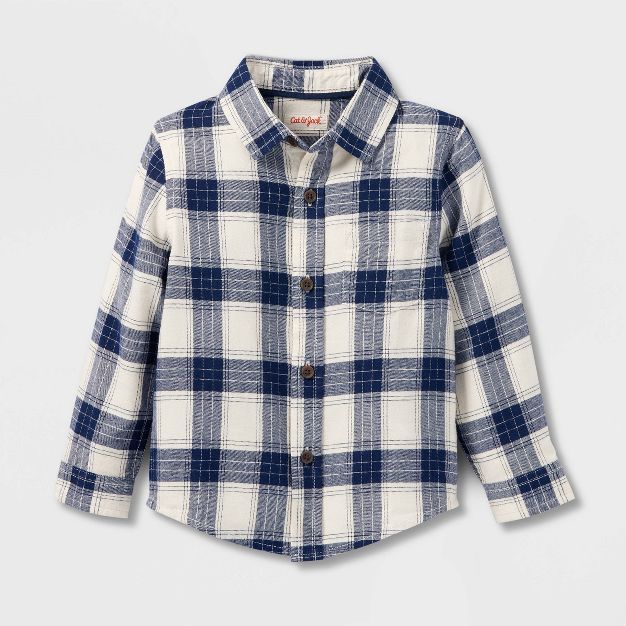 Toddler Boys&#39; Long Sleeve Flannel Button-Up Shirt - Cat &#38; Jack&#8482; White 3T | Target