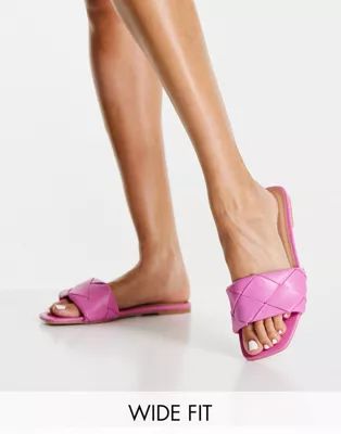 ASOS DESIGN Wide Fit Forty woven flat sandals in pink | ASOS (Global)