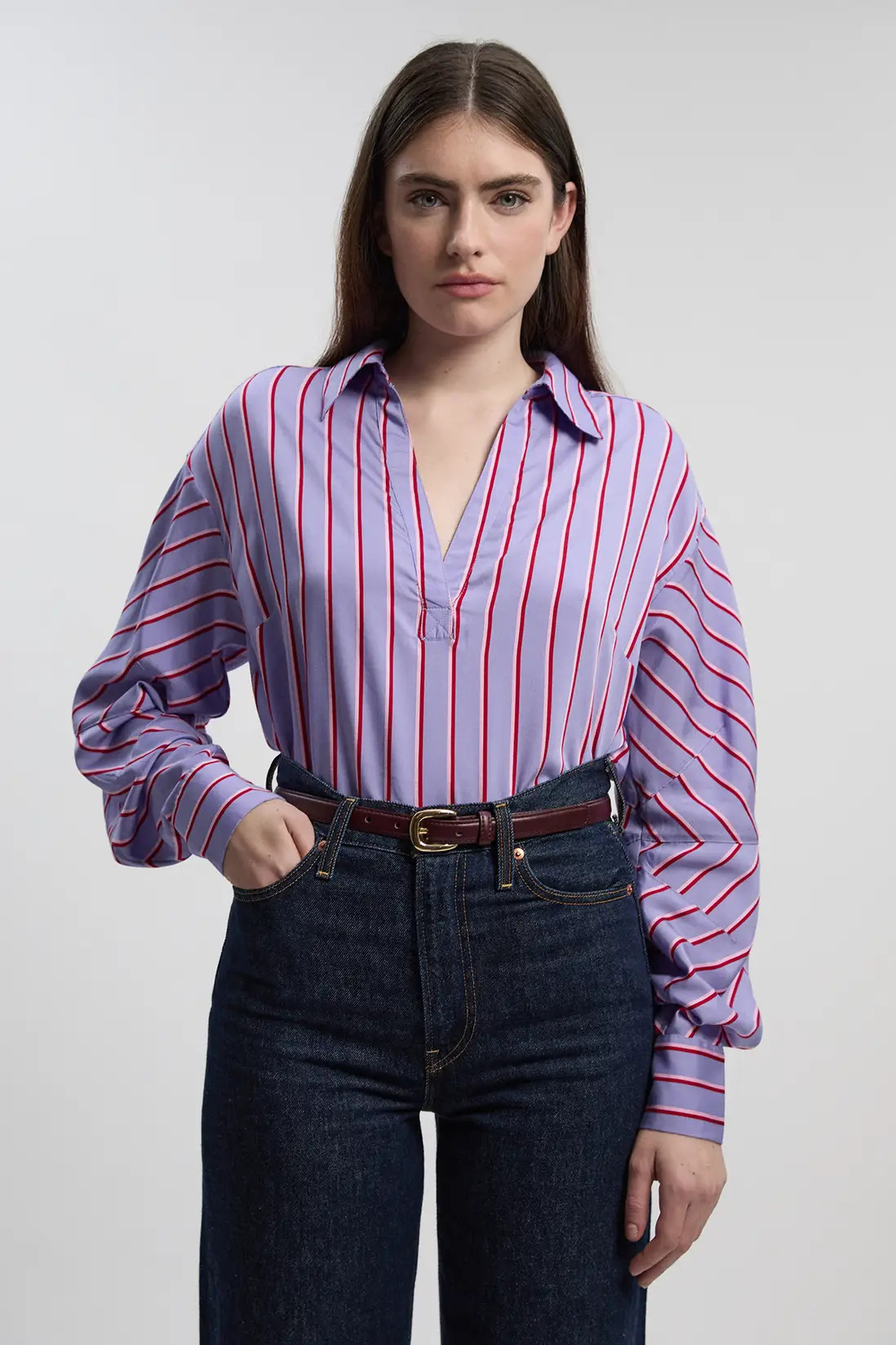 Cotton Stripe Tailored Shirt | Karen Millen