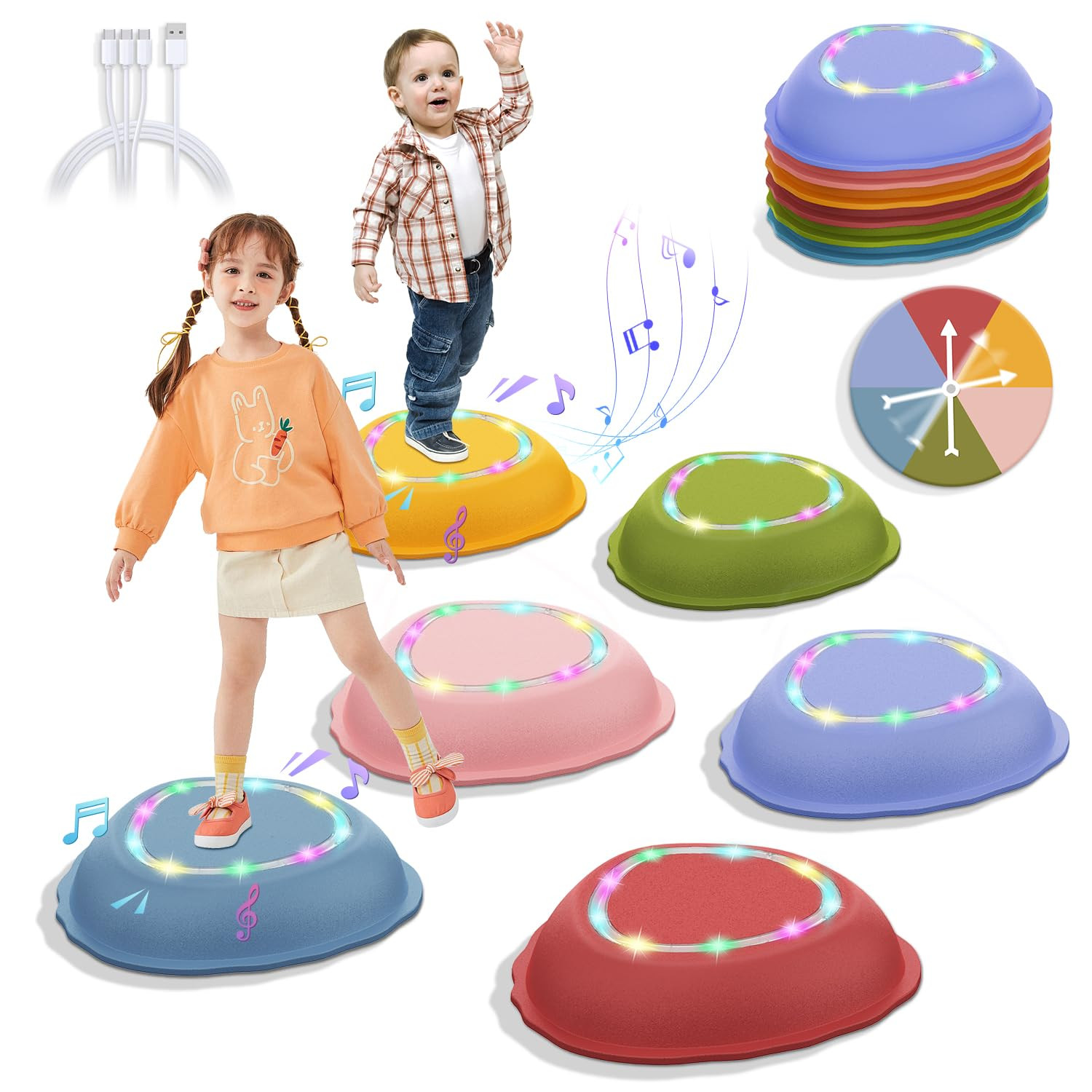 XIUREI Rechargeable Stepping Stones for Kids, 6pcs Non-Slip Toddler Stepping Stones with Light&Mu... | Amazon (US)