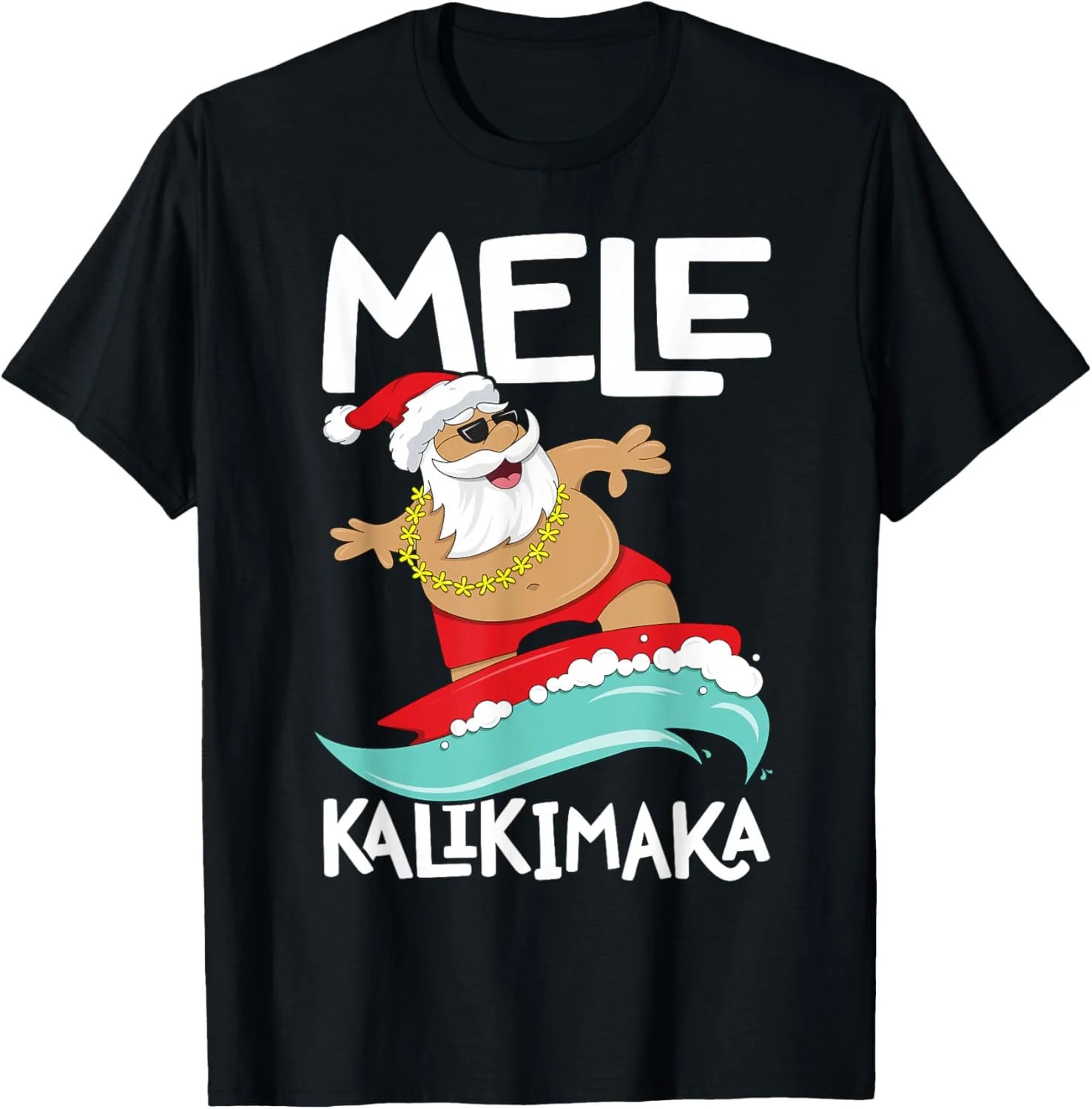 Mele Kalikimaka Hawaiian Christmas Hawaii Surfing Santa Short Sleeve T-Shirt Black | Walmart (US)