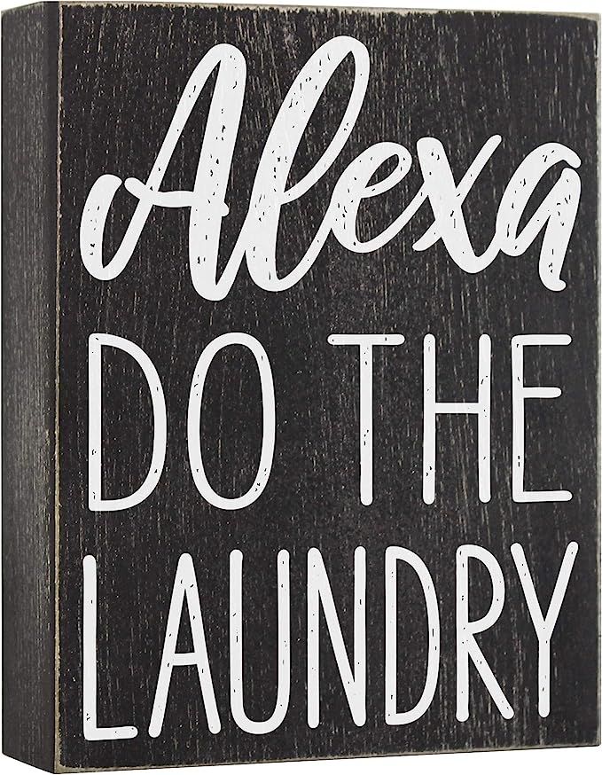 Elegant Signs Alexa Do The Laundry Box Sign - Laundry Room Decor - 6x8 Funny Wooden Farmhouse Dec... | Amazon (US)