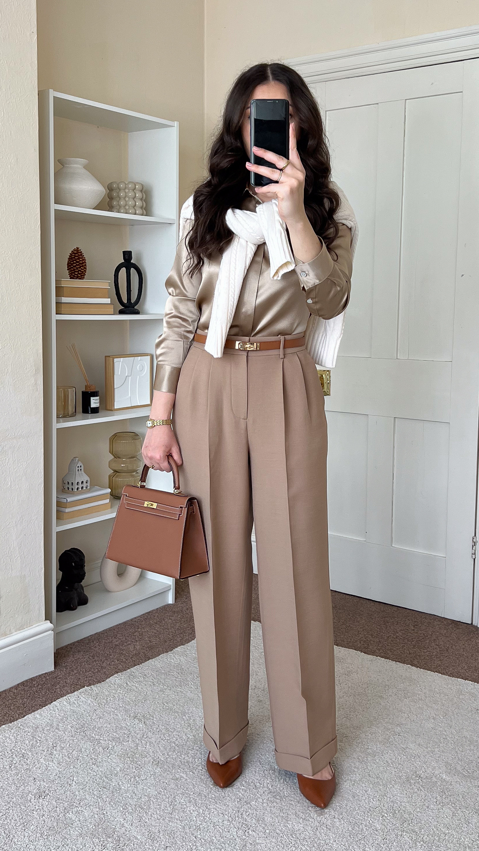 Smart casual spring/summer outfit. Shirt, trousers and jumper are from LilySilk. Wearing size S for shirt, and size UK10 for trousers. Use code Larisa20 for 20% off your LilySilk purchase. Flats are Ralph Lauren. Bag is Totes Luxe Uk. 

 #LTKxRalphLauren #LTKspring #LTKsummer