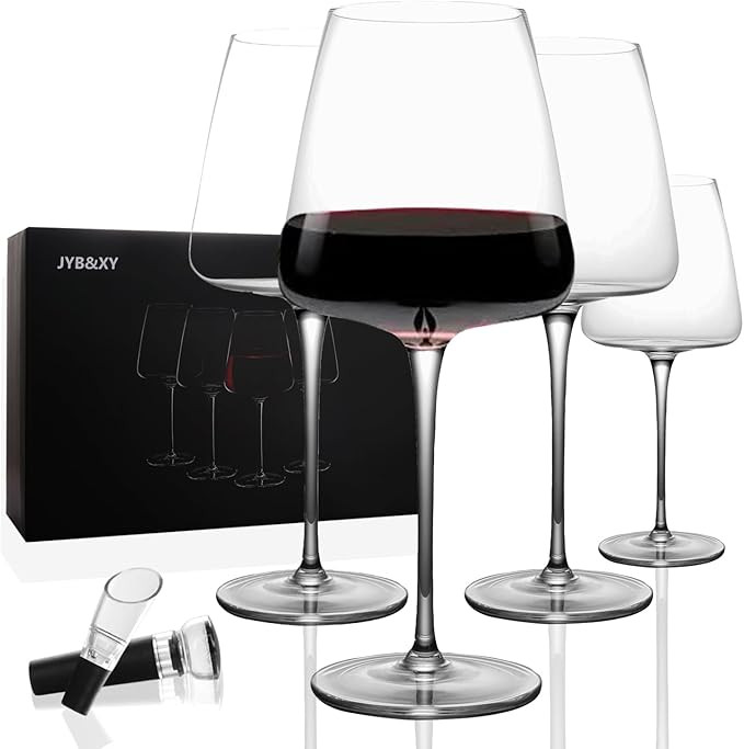 Red wine glasses 19oz Hand Blown Premium Crystal White square wine glass set of 4 Unique Large Wi... | Amazon (US)