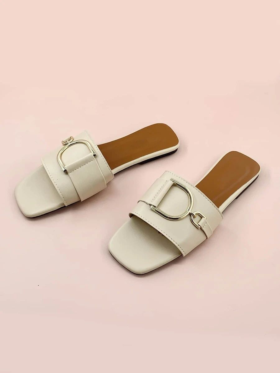 Metal Decor Open Toe Slide Sandals | SHEIN