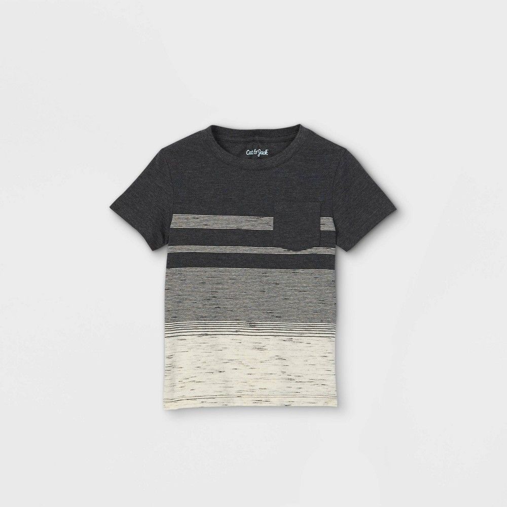 Toddler Boys' Striped Pocket Short Sleeve T-Shirt - Cat & Jack Charcoal Gray 3T | Target