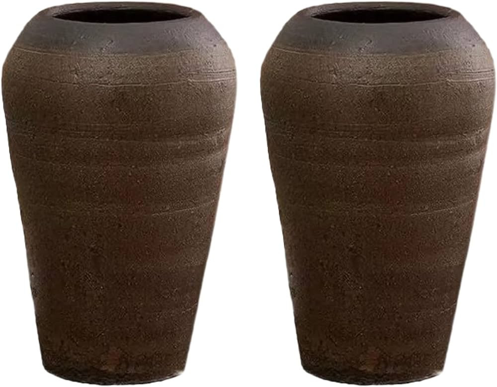 penepico Terracotta Floor Vases for Flowers Plants, 2 Large Clay Pots 11" H, Rough Ceramic Garden... | Amazon (US)