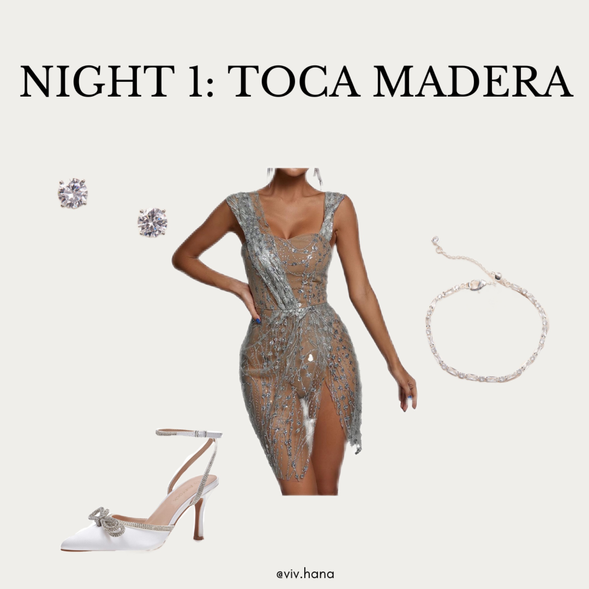 Bachelorette weekend dinner & clubbing: silver dress, crystal bow embellished heels, zara adjustable bracelet, blake cz studs 

#LTKparties #LTKtravel #LTKwedding