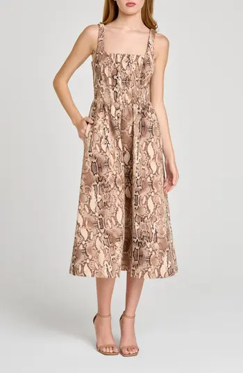 WAYF Savanna Snakeskin Print A-Line Dress in Brown Snake at Nordstrom Rack, Size Large | Nordstrom Rack