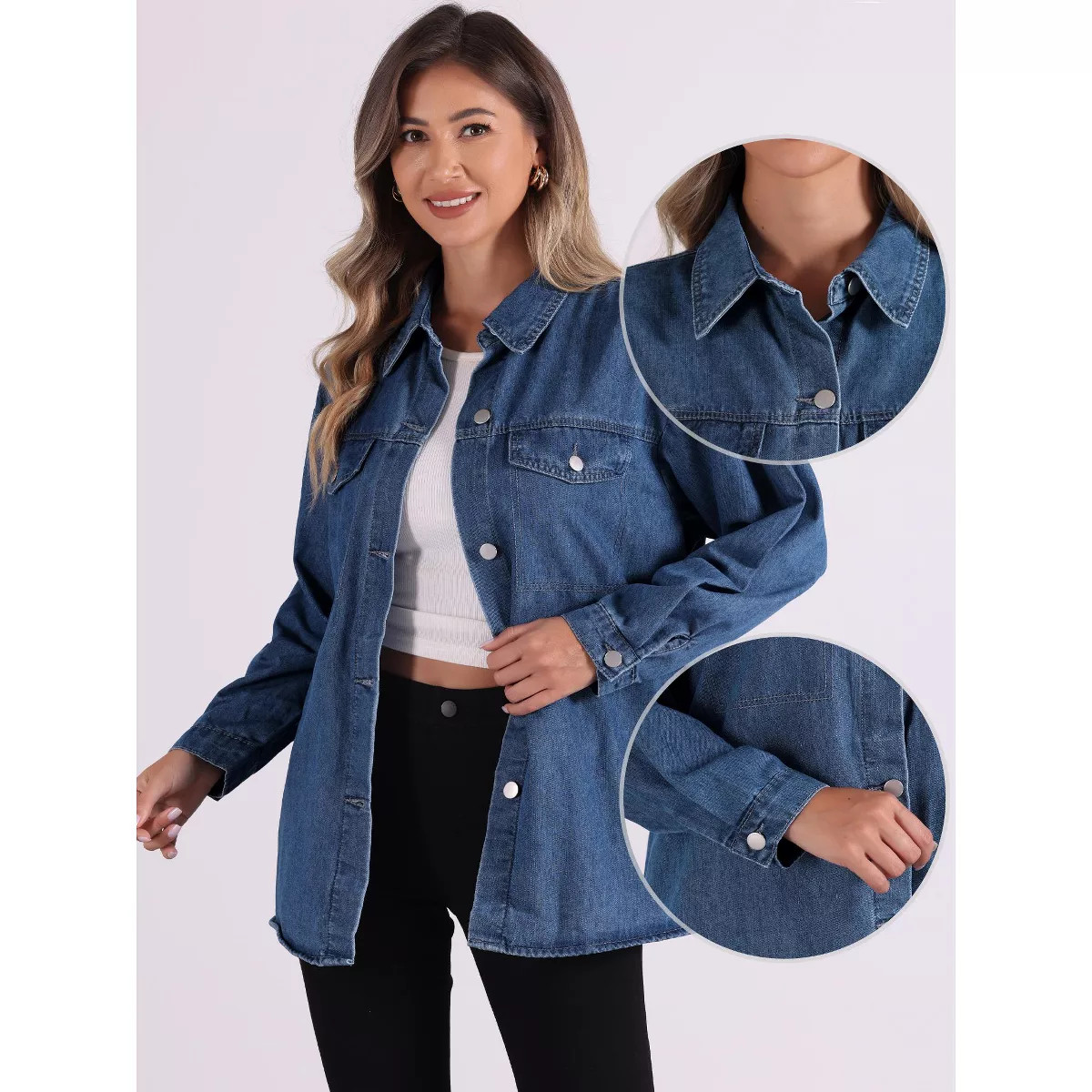Allegra K Women's Collar Button Down Long Sleeve Casual Denim Oversized Jacket | Target