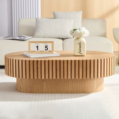 Airsurfer Natural Wood Coffee Table Contemporary Ribbed Coffee Table Modern Home Accent for Living Room Charm | Target