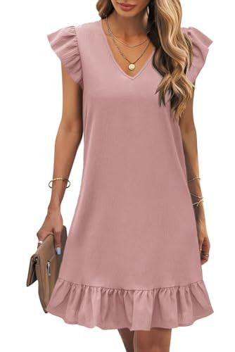 JOCAFIYE Summer Dresses for Women 2025 Cute Ruffle Cap Sleeve V-Neck Flowy Swing Mini Dress Sundr... | Amazon (US)