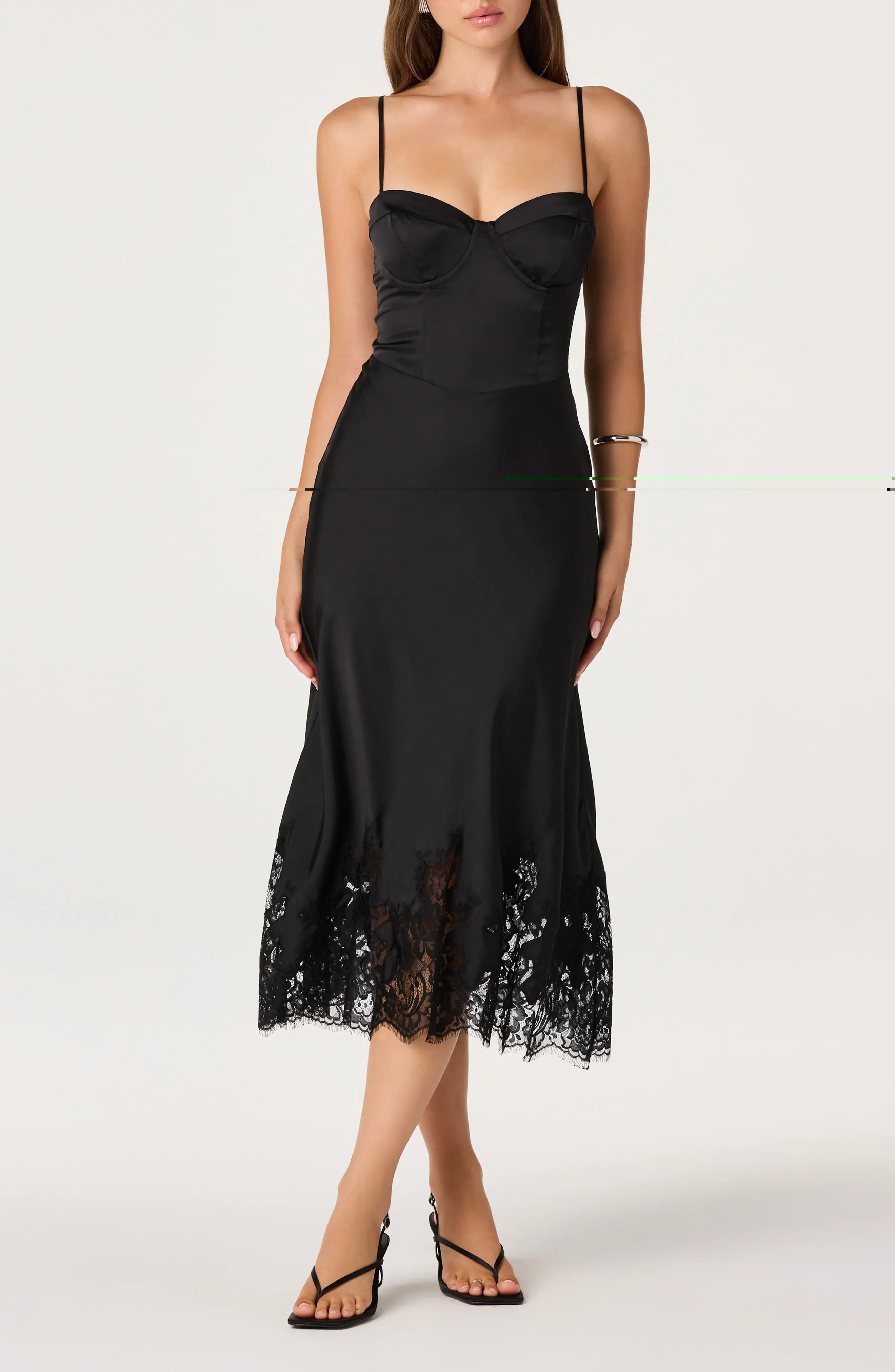 ASTR the Label Abrianna Lace Trim Satin Midi Dress (Women) | Nordstrom | Nordstrom
