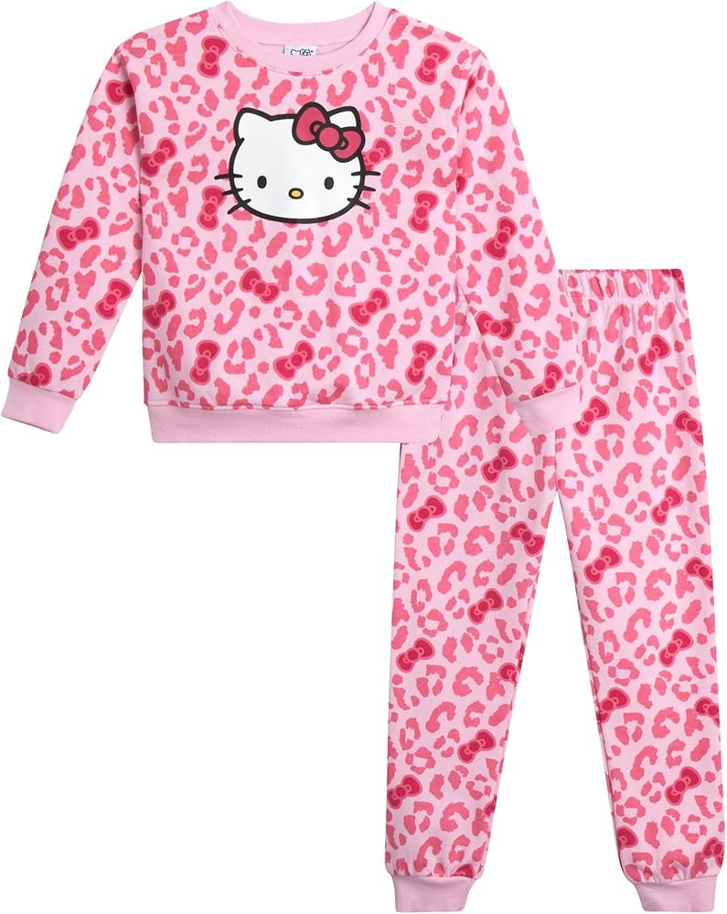 Hello Kitty Girls' Pants Set - 2 Piece Crewneck Sweatshirt and Fleece Pants - Matching Outfit for... | Amazon (US)