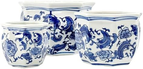 Galt International Blue & White Floral Porcelain Ceramic Decorative Flower Pot 8"/6"/4.5" Garden ... | Amazon (US)