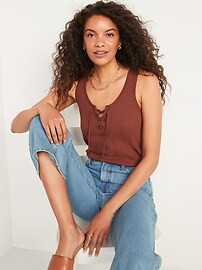 Rib-Knit Lace-Up Swing Tank Top for Women | Old Navy (US)