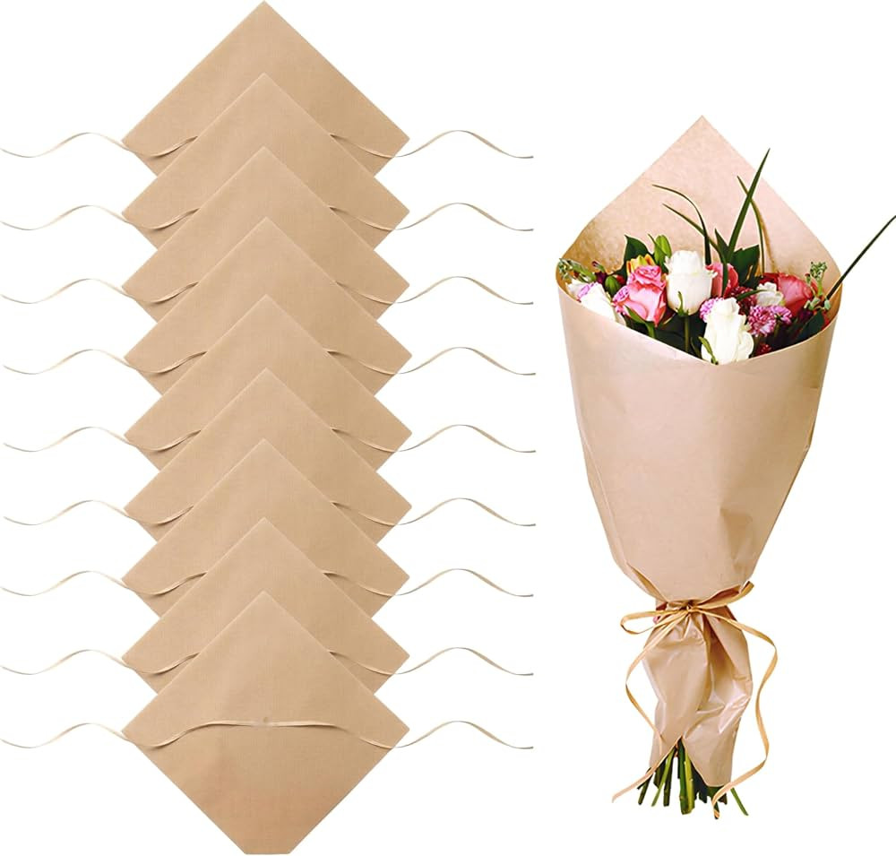 Single Kraft Paper Wrap 24 x 24 Inch - 10 Pack Flower Bouquet Wrapping Paper, Florist Wrap for Fl... | Amazon (US)