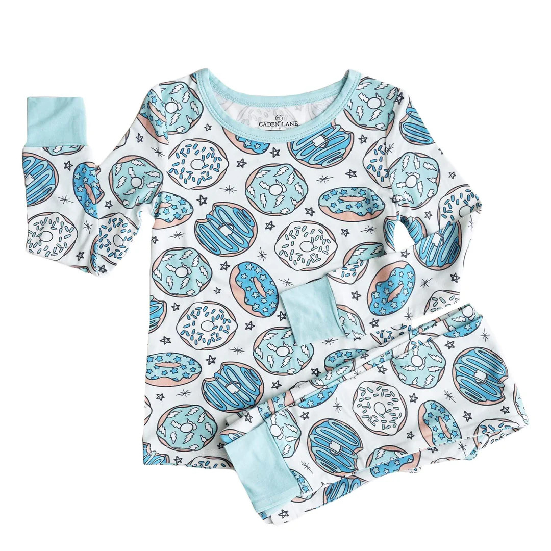 Donut Shop Two Piece Pajama Set | Blue | Caden Lane