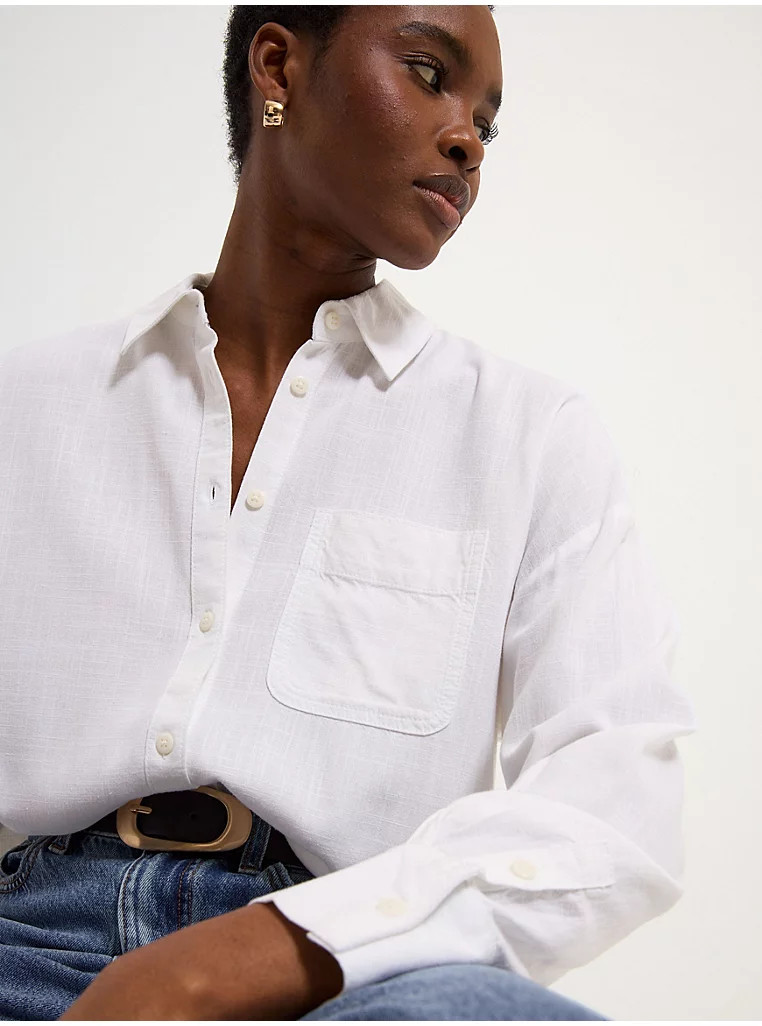 White Long Sleeve Shirt With Linen | George