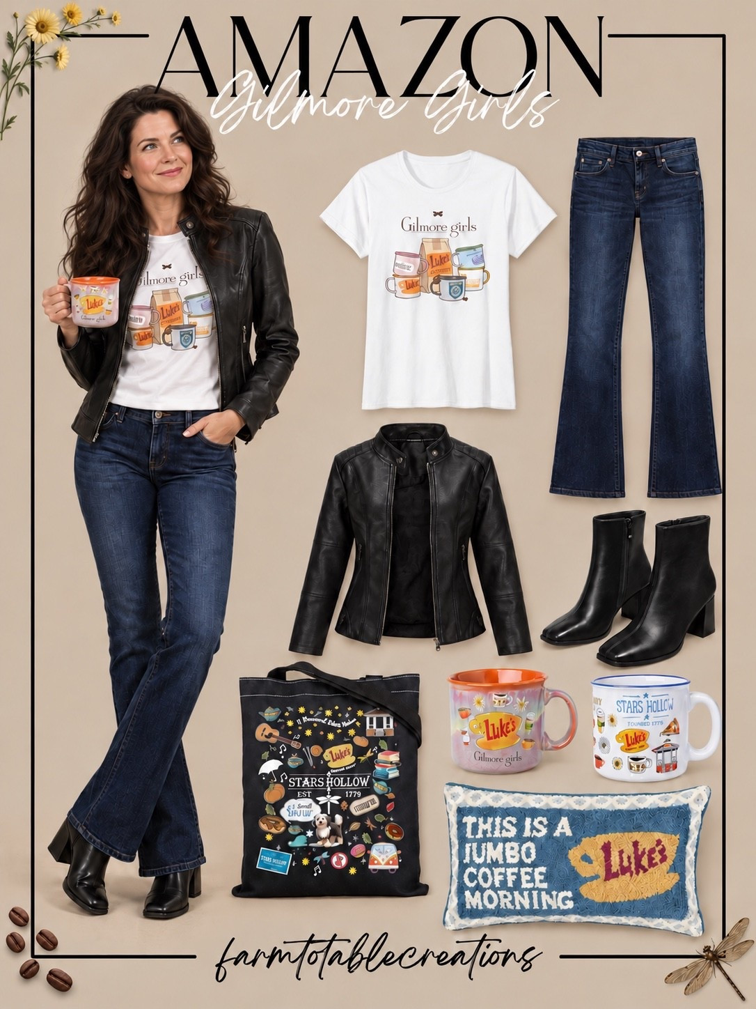 CONSIDER THIS YOUR STARS HOLLOW STYLE EDIT ☕️🍂 Bootcut jeans, a leather jacket, and a coffee in hand—taking a little outfit inspiration from Lorelai! Sharing these Amazon finds, plus the cutest Gilmore Girls mugs, tote, and cozy pillow for your next rewatch. 🤎

#LTKStyleTip #LTKFindsUnder50 #LTKHome