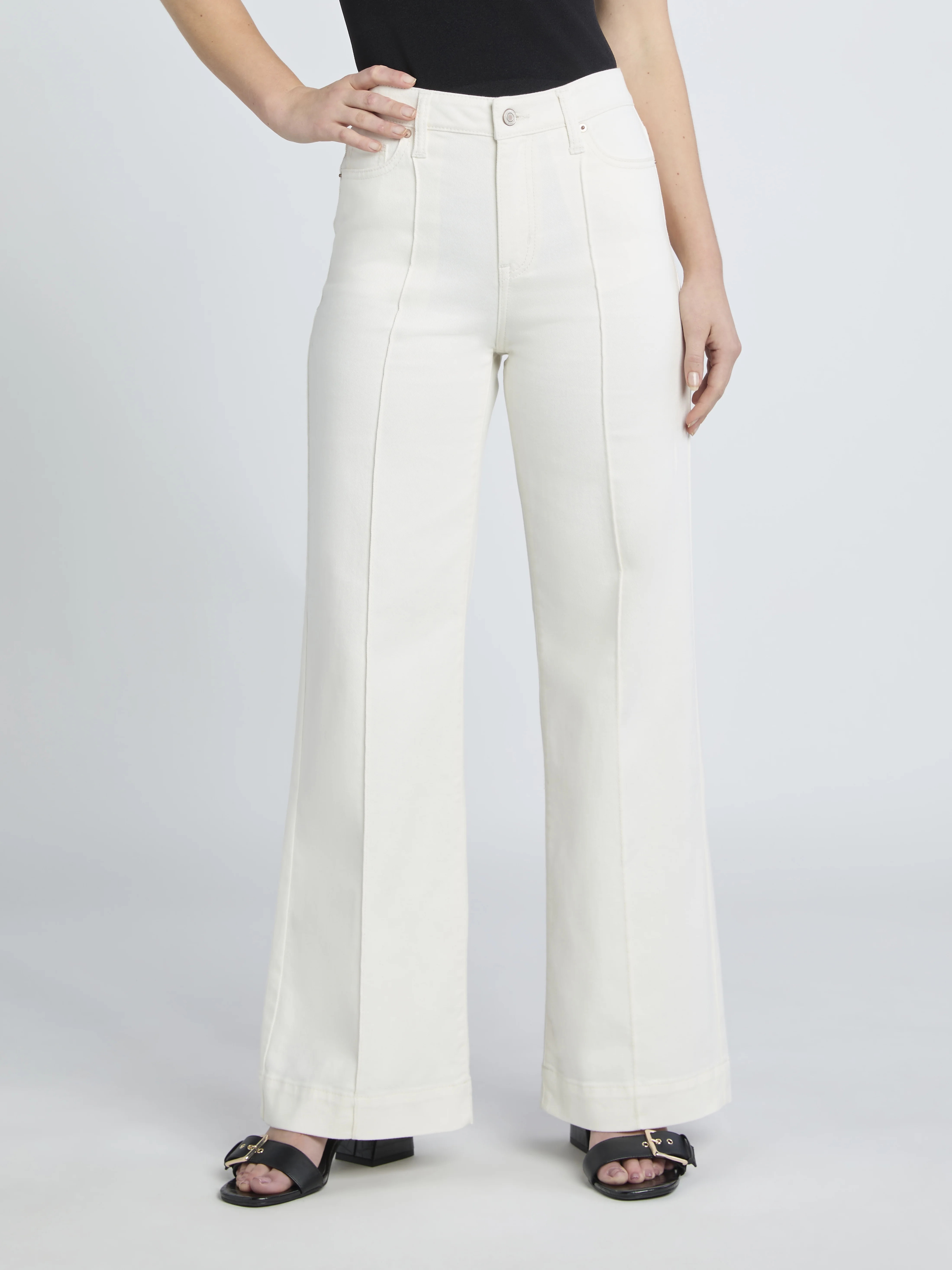 Time and Tru Women's Wide Leg Jeans with Seam Details, Available in Regular, Short, Long Inseams,... | Walmart (US)