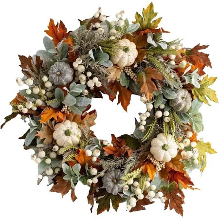 Fall Wreath for Front Door Artificial Pumpkins Wreath Thanksgiving Autumn Decor | Walmart (US)
