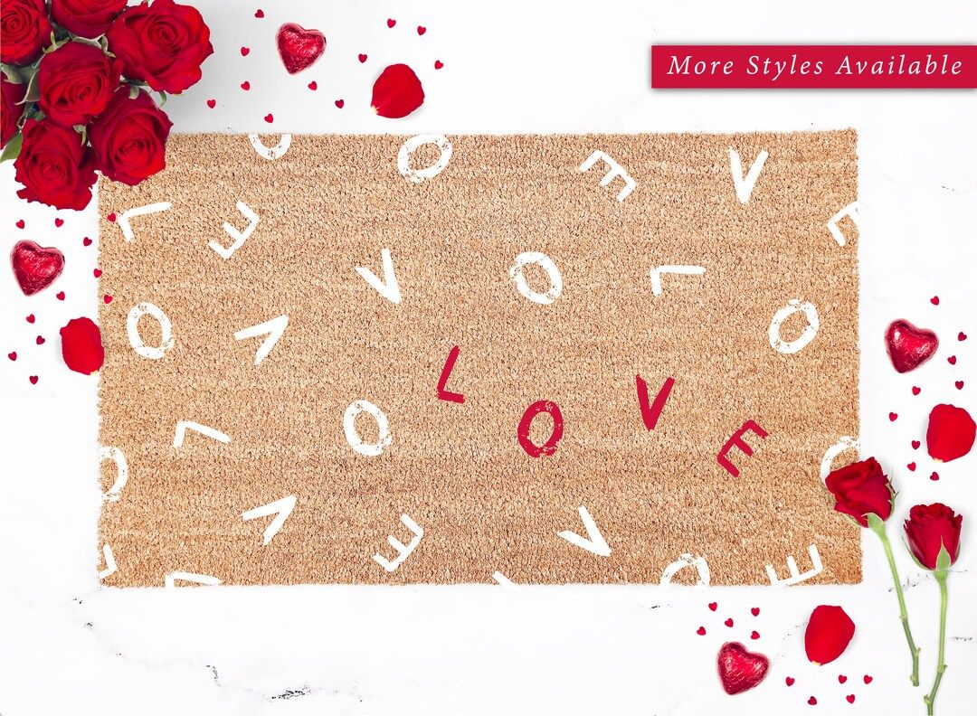 LOVE Patterned Doormat, Valentines Decor, Valentines Doormat, Valentines Gift, Valentines Welcome... | Etsy (US)