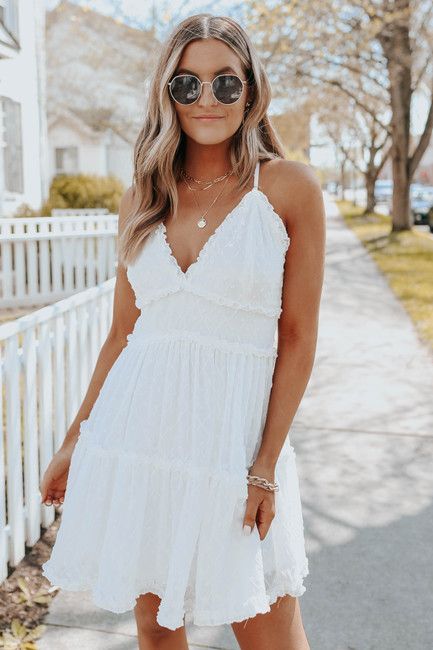 V-Neck Cross Back White Dotted Dress | Magnolia Boutique