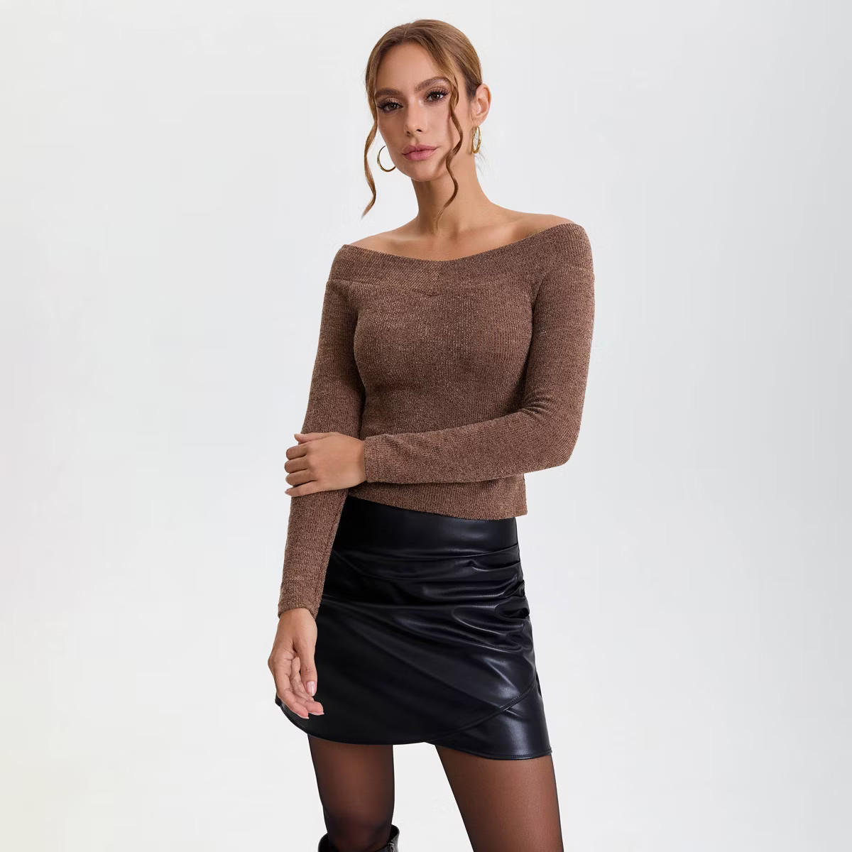 Women's Off the Shoulder Pullover Sweater - A New Day™ Brown | Target